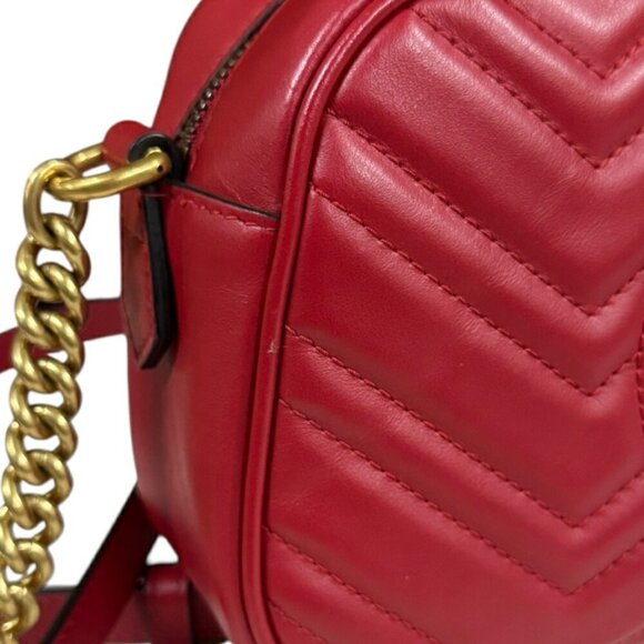 GUCCI Red Leather GG Marmont Shoulder Bag - Picture 8 of 12